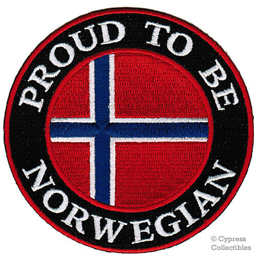 PROUD TO BE NORWEGIAN embroidered iron-on PATCH NORWAY FLAG NOREG NORGE VIKING