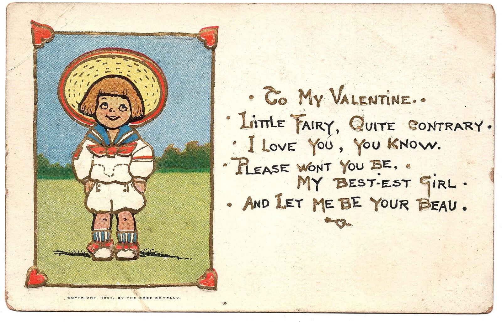 To My Valentine Little Fairy Quite Contrary Vintage Postcard 1907 Rose Company