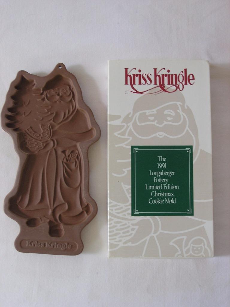 1991 LONGABERGER LTD. KRISS KRINGLE UNUSED COOKIE MOLD AND RECIPE CARD IN BOX