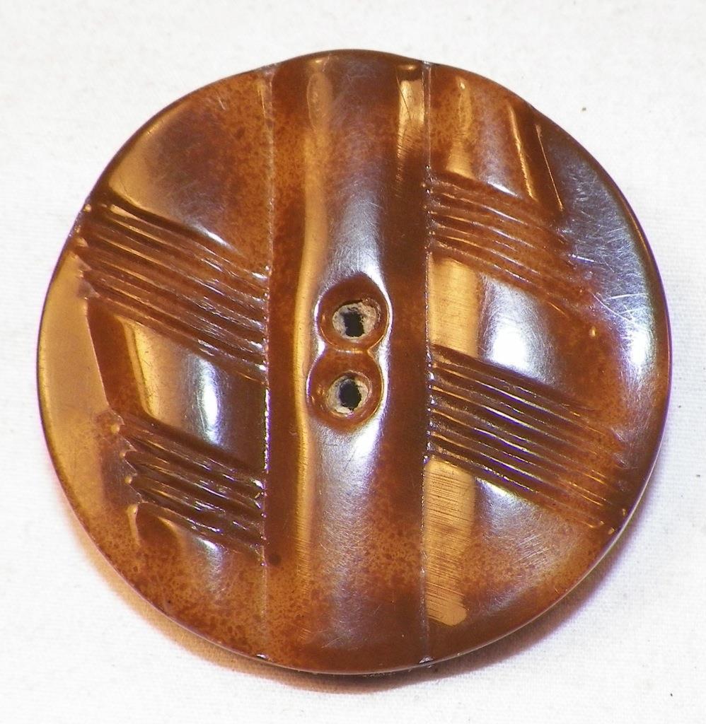 2 Art Deco Celluloid Buttons Brown Tan Large 2in Diameter Coat Jacket Vintage