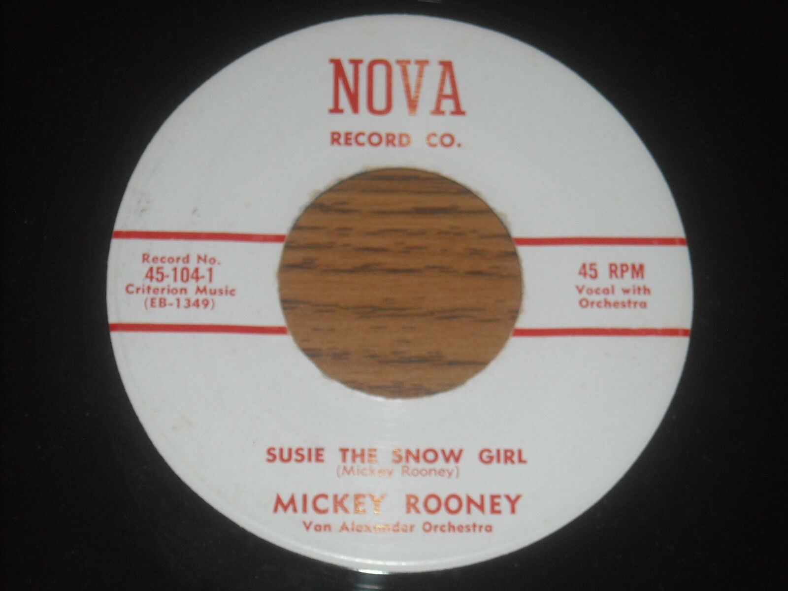 RARE MICKEY ROONEY 45.  SUSIE THE SNOW GIRL  /  TEARDROPS FROM THE RAIN. NM-.