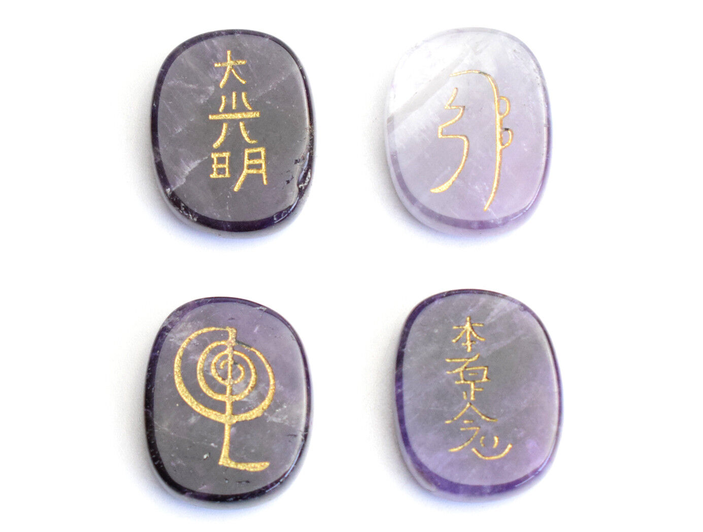1 INCH Natural Amethyst Engraved Healing Balance Usui Reiki Symbols Palm Stones