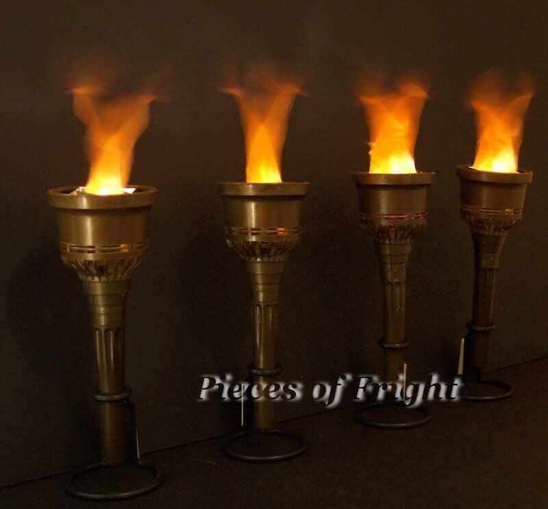 4 NEW Flaming Halloween TORCHES Prop BATTERIES INCLUDED