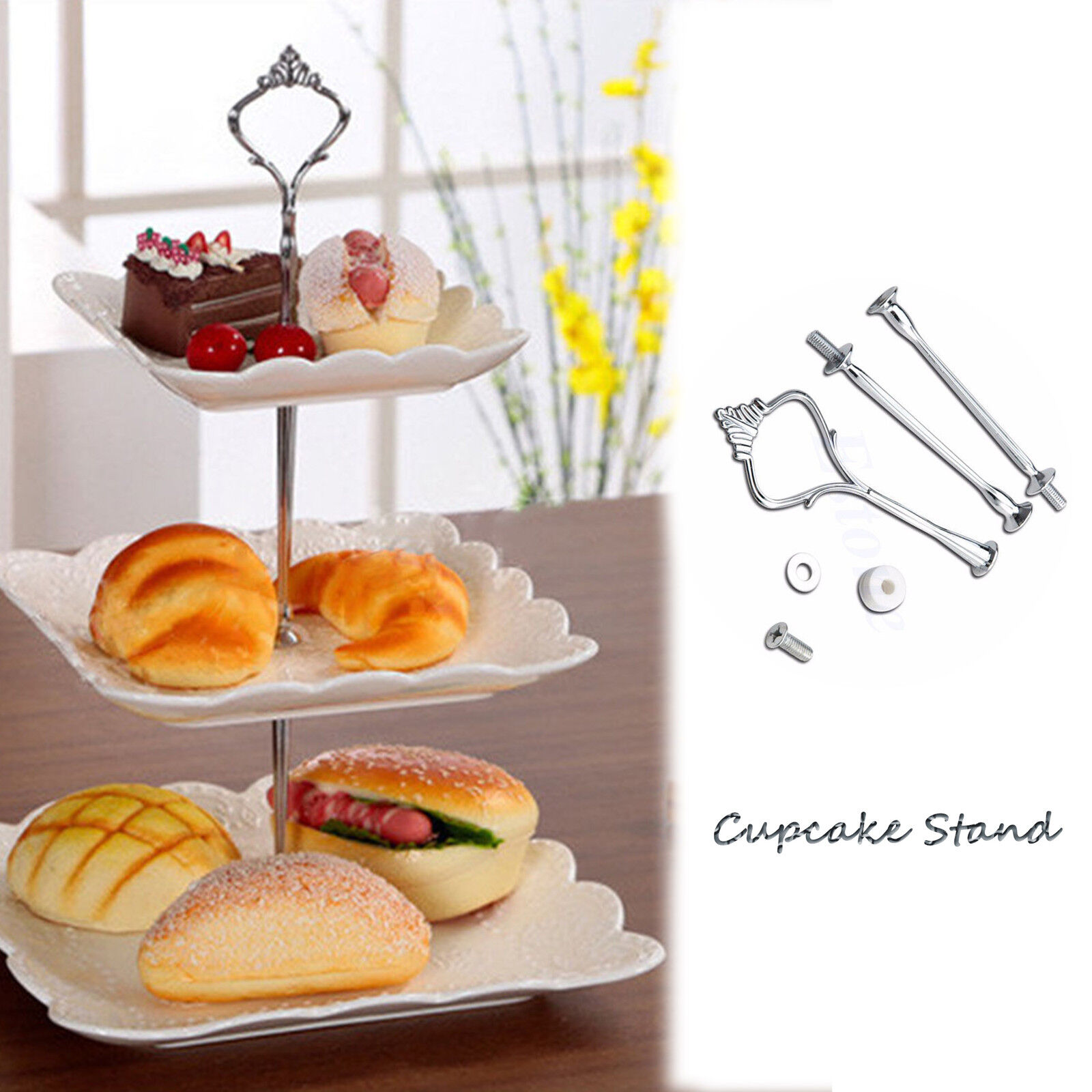 Useful 3 Tier Cake Plate Cupcake Stand/Rack Fittings Handle Rod Wedding Party