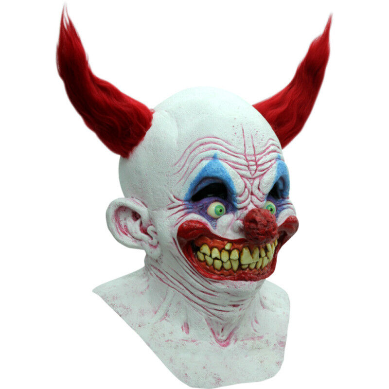 Crazy Evil Clown Chingo Red Horned Hair Adult Full Head Latex Halloween Mask