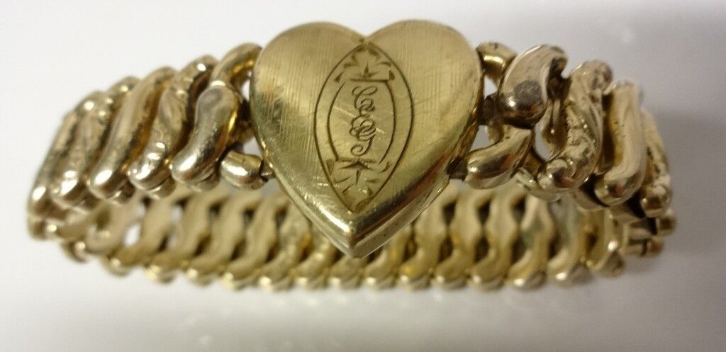 Antique Gold Filled Sterling American Queen Sweet Heart Expandable Bracelet
