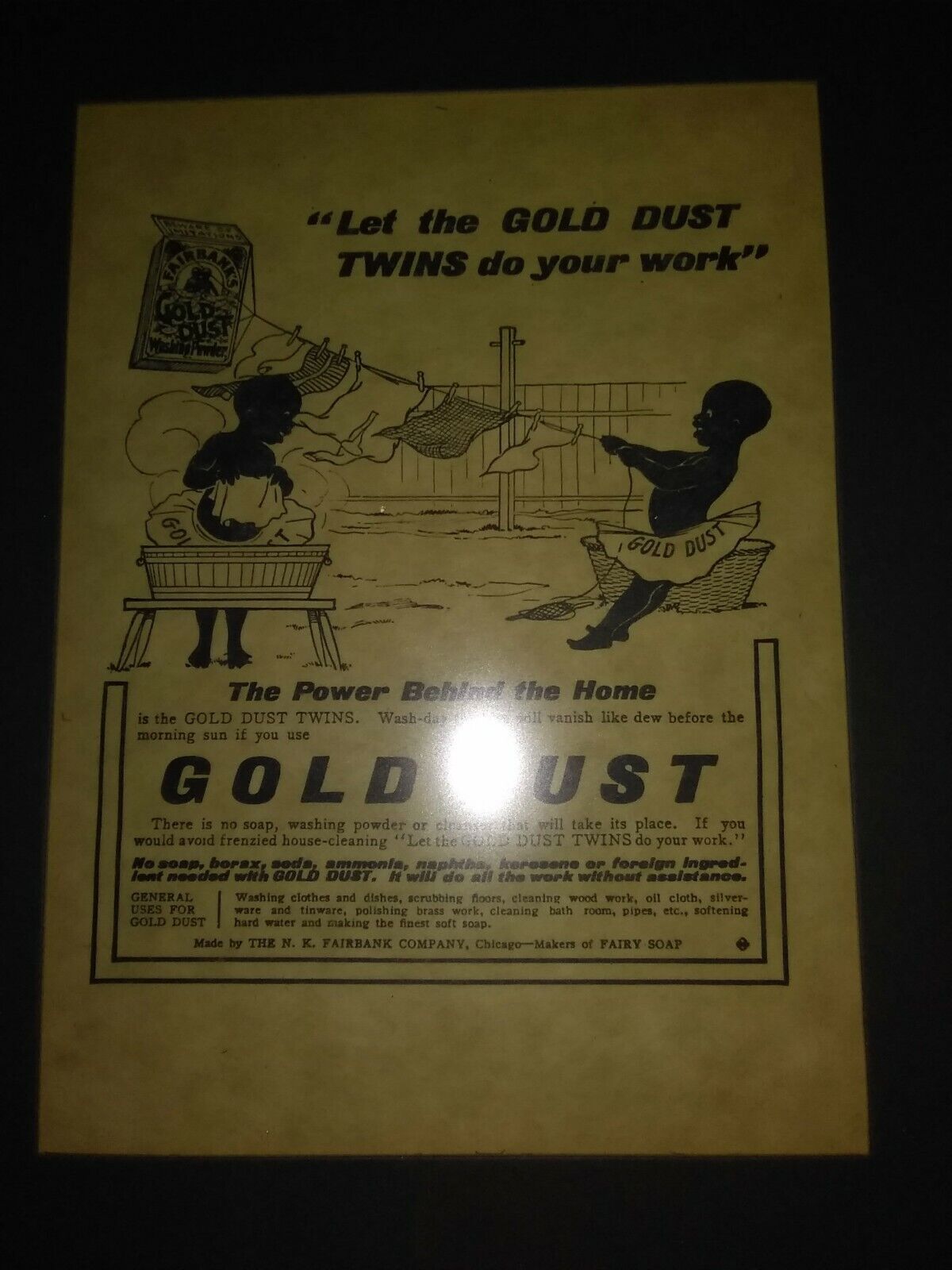 1903 Gold Dust Twins Powder Soap Advertisement Rare Framed Antique 13x10\