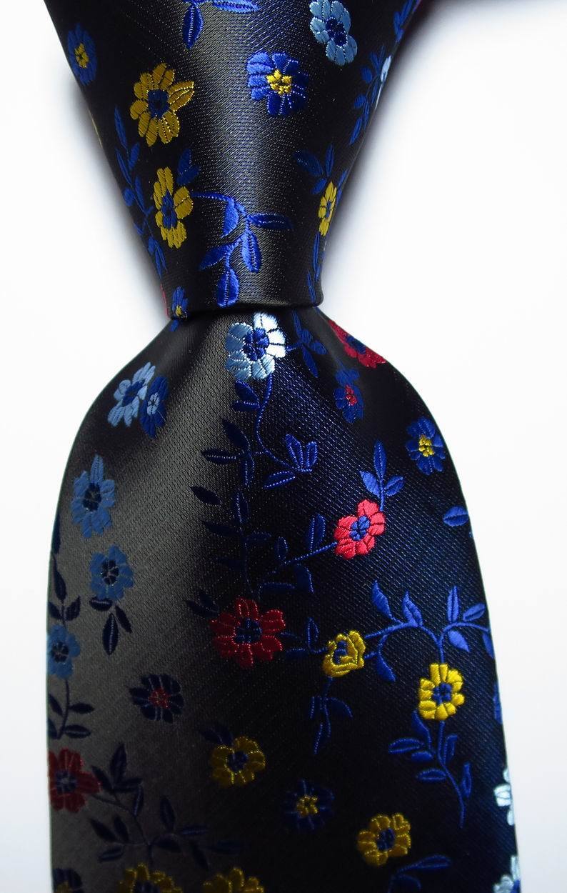 New Classic Floral Blue Black Red Yellow JACQUARD WOVEN Silk Men\'s Tie Necktie