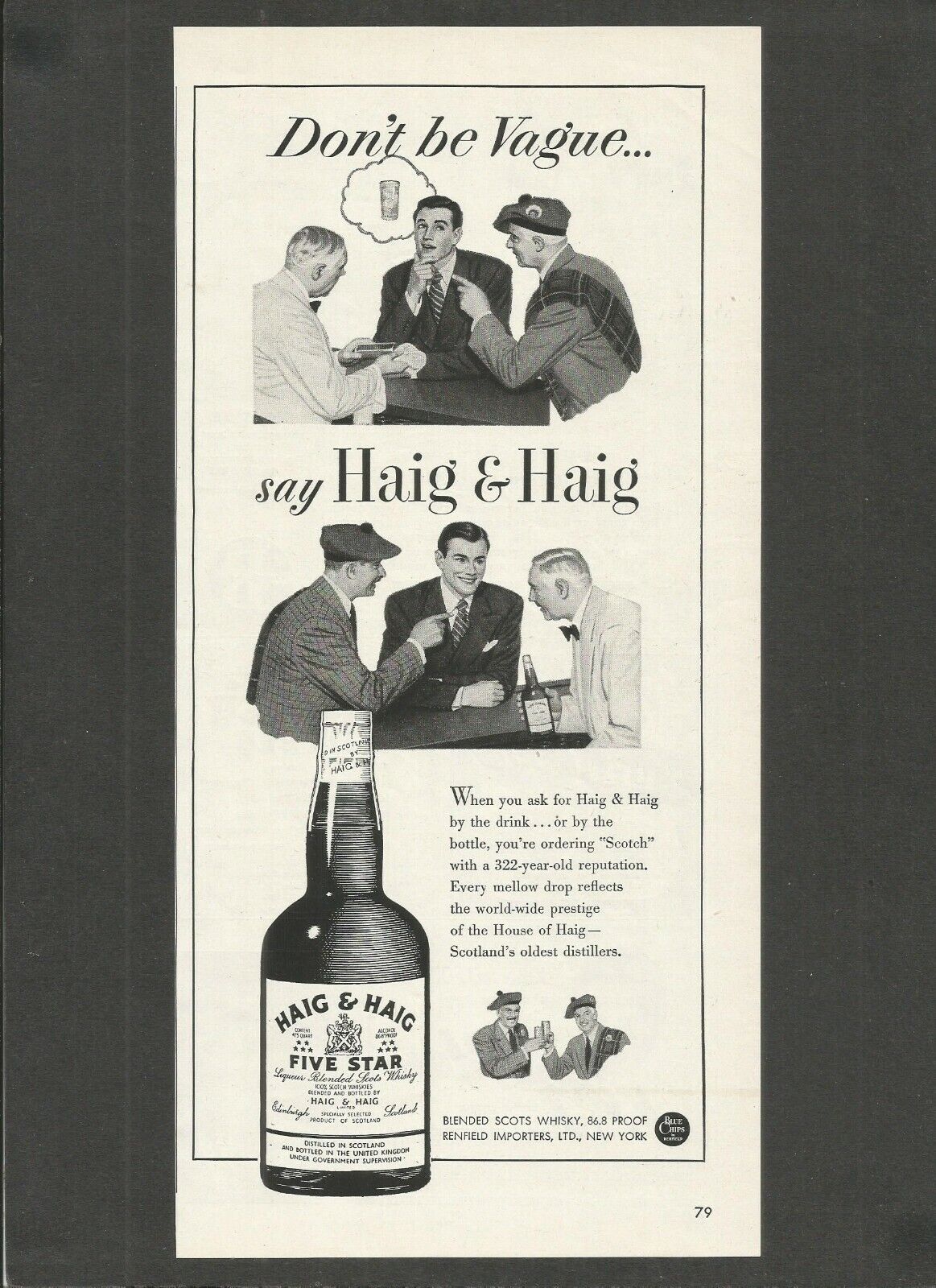 HAIG & HAIG Five Star - Liqueur Blended Scots Whisky- 1949 Vintage Print Ad