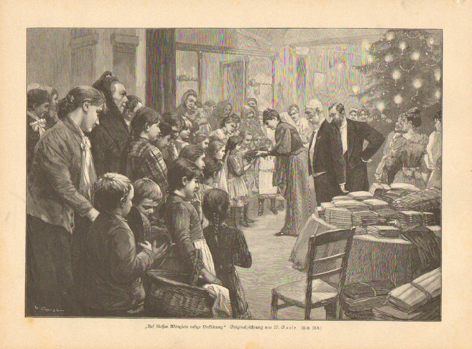 Charity, Children, Christmas, Gift Fabric, Vintage 1893 German Antique Art Print