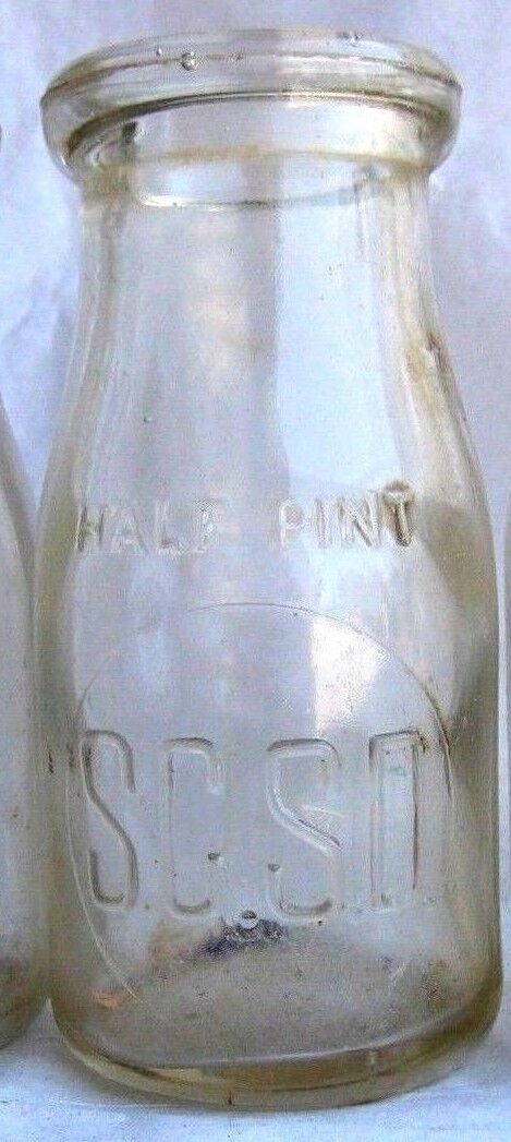 Rare SGSD VTG Antique Milk Bottle Half Pint poss. WEBER? Clear Blown Glass Dairy