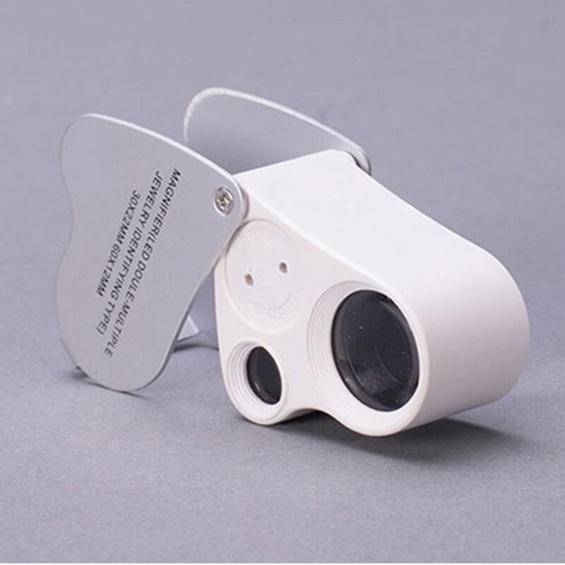 60X 30X Glass Magnifying Magnifier Jewelry Loupe Loop LED Light 