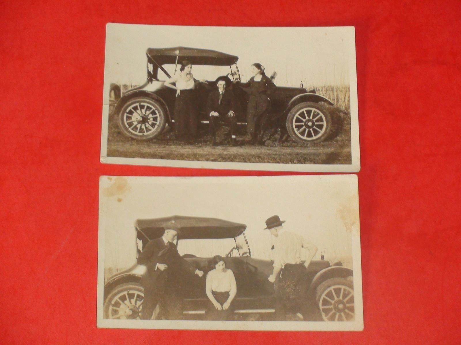 JB268 Vintage LOT of 2 RPPCs Antique Car Men in Suits and Hats