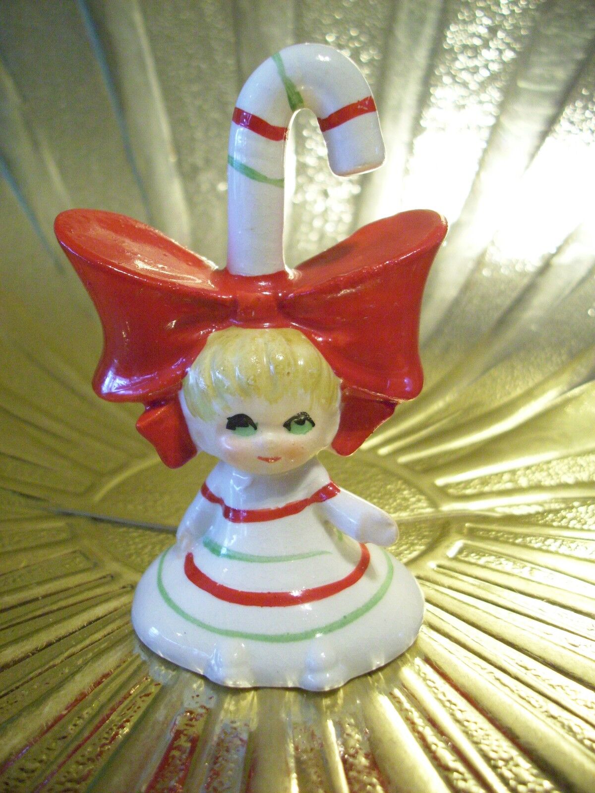 VTG Lefton Christmas Tiny Angel Girl Pixie Elf Candy Cane Bell Figurine 