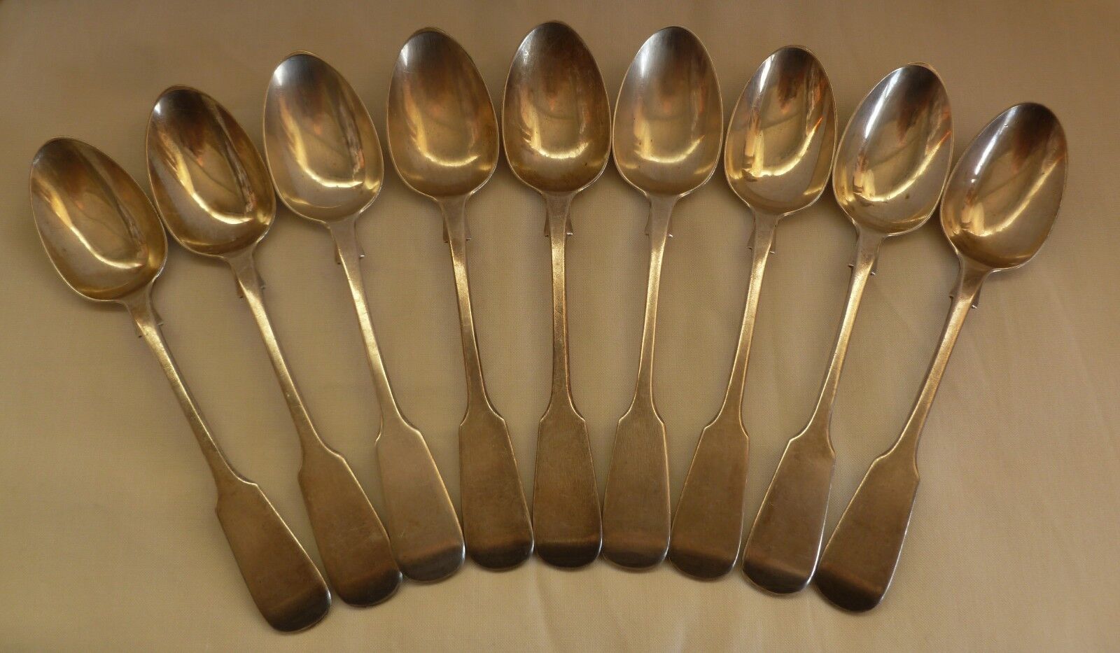 LONDON 1854 - SET OF 9 STERLING SILVER SPOONS BY CHAWNER & Co - GEORGE W ADAMS