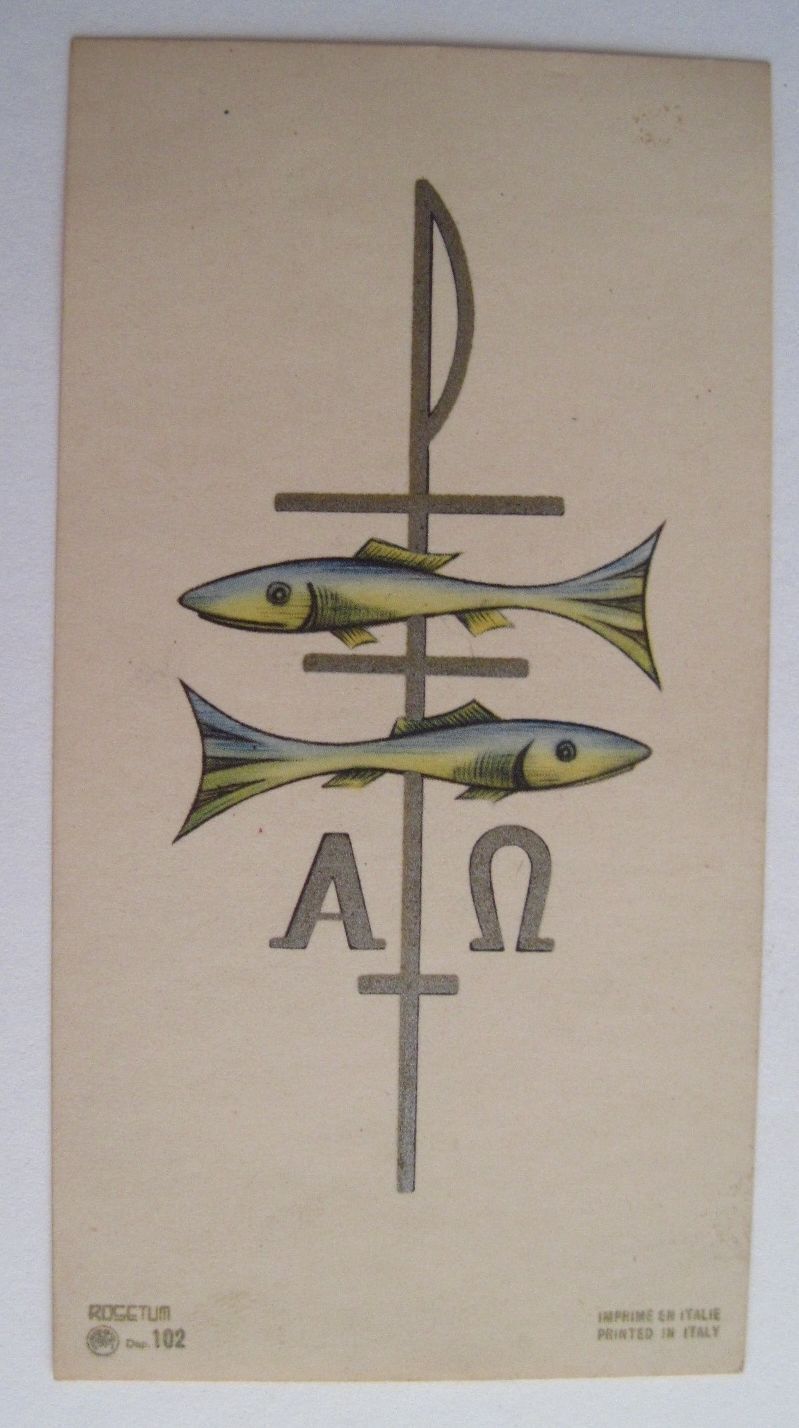 Gorgeous Italian Art Deco Holy Card with Cross and Fish - Near Mint Condition D*