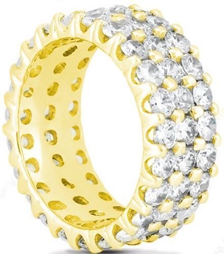 6.61 ct Round Diamond Ring 3 Row Eternity Wedding Band 14k Yellow Gold G color