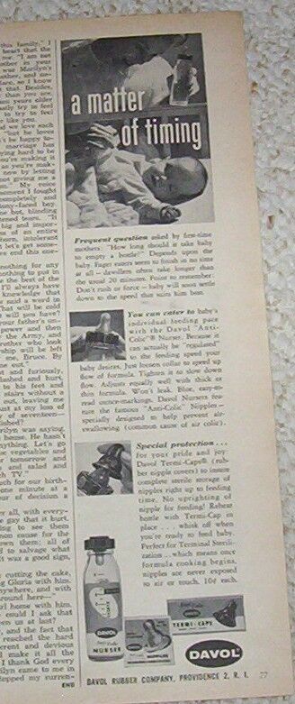 1955 vintage ad - Davol Rubber Co. Nurser baby bottles OLD PRINT ADVERT