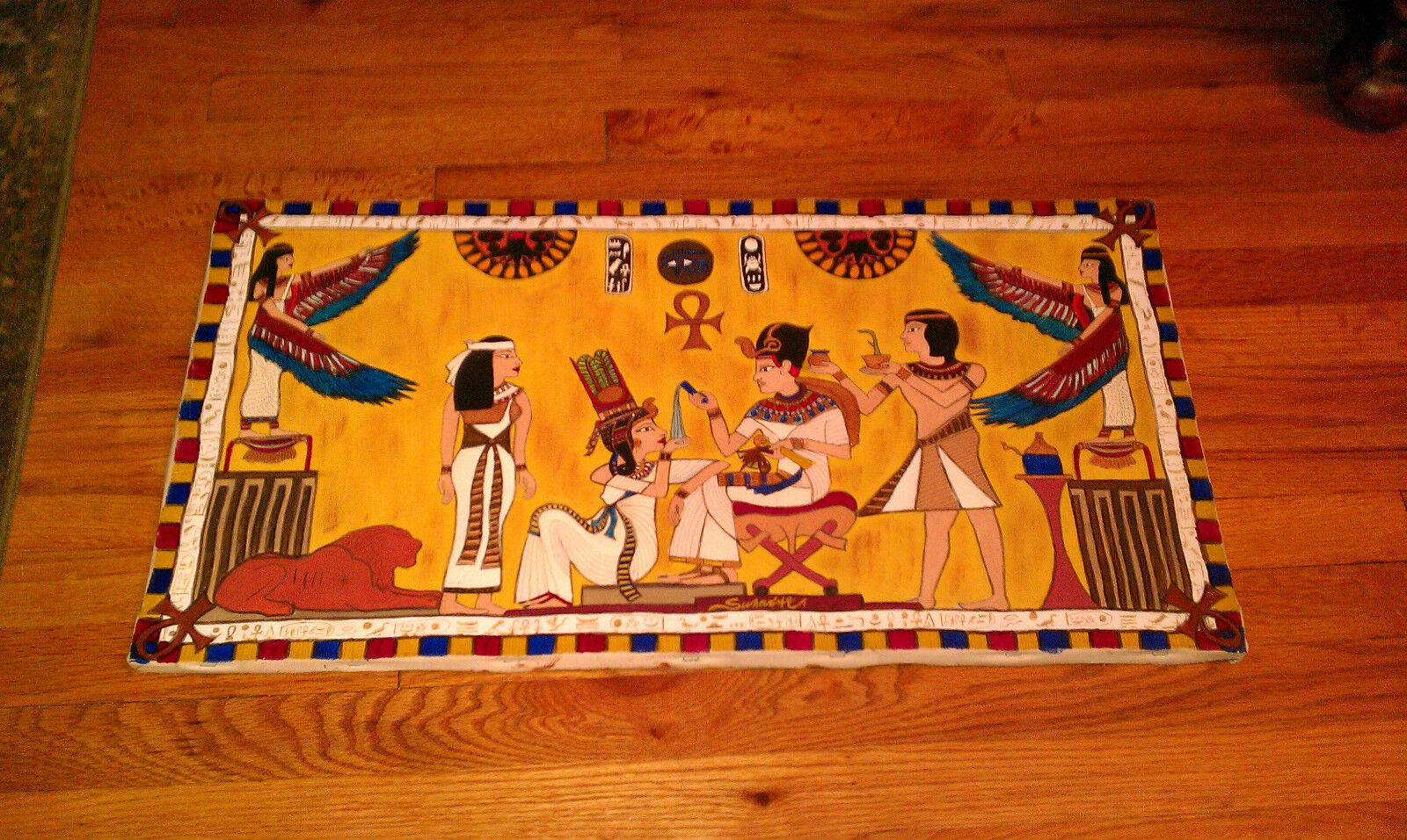 Egyptian royalty KIng Tut & his  wife Acrylic Painting Egypt Suzanne Newkirk old
