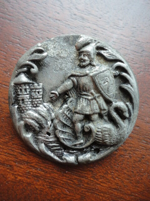 Rare Antique 18th Century Button Castle Knight Swan Silver Pot or Poured Metal 