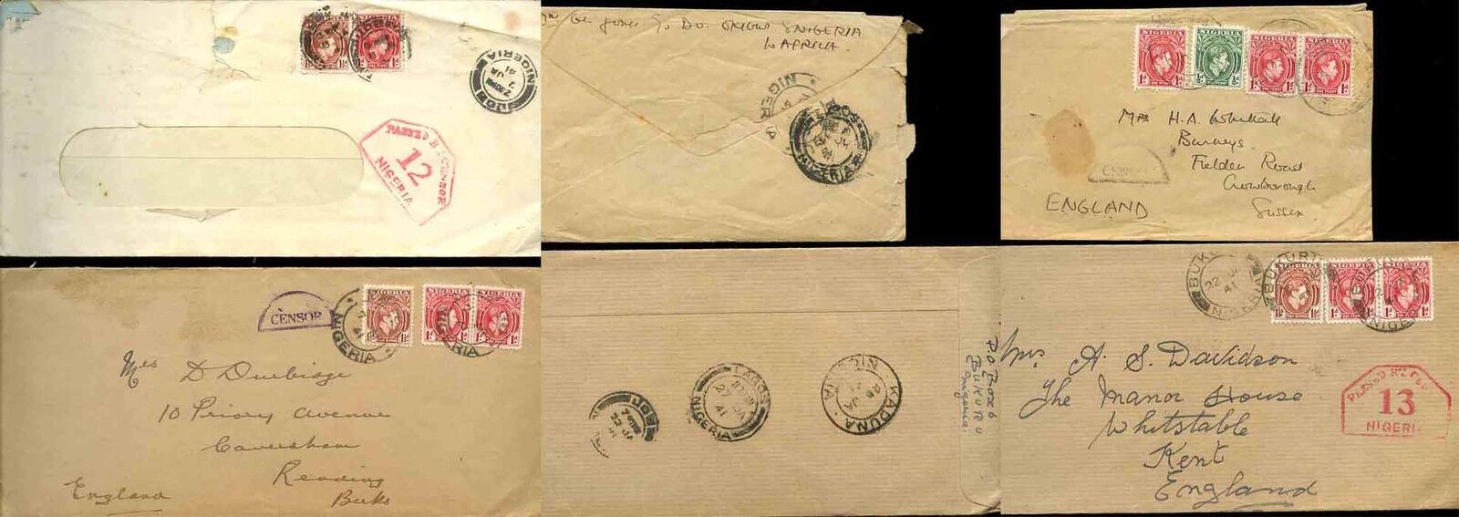 NIGERIA 1941 CENSORED COVERS to GB...3 1/2d RATE...4 ITEMS