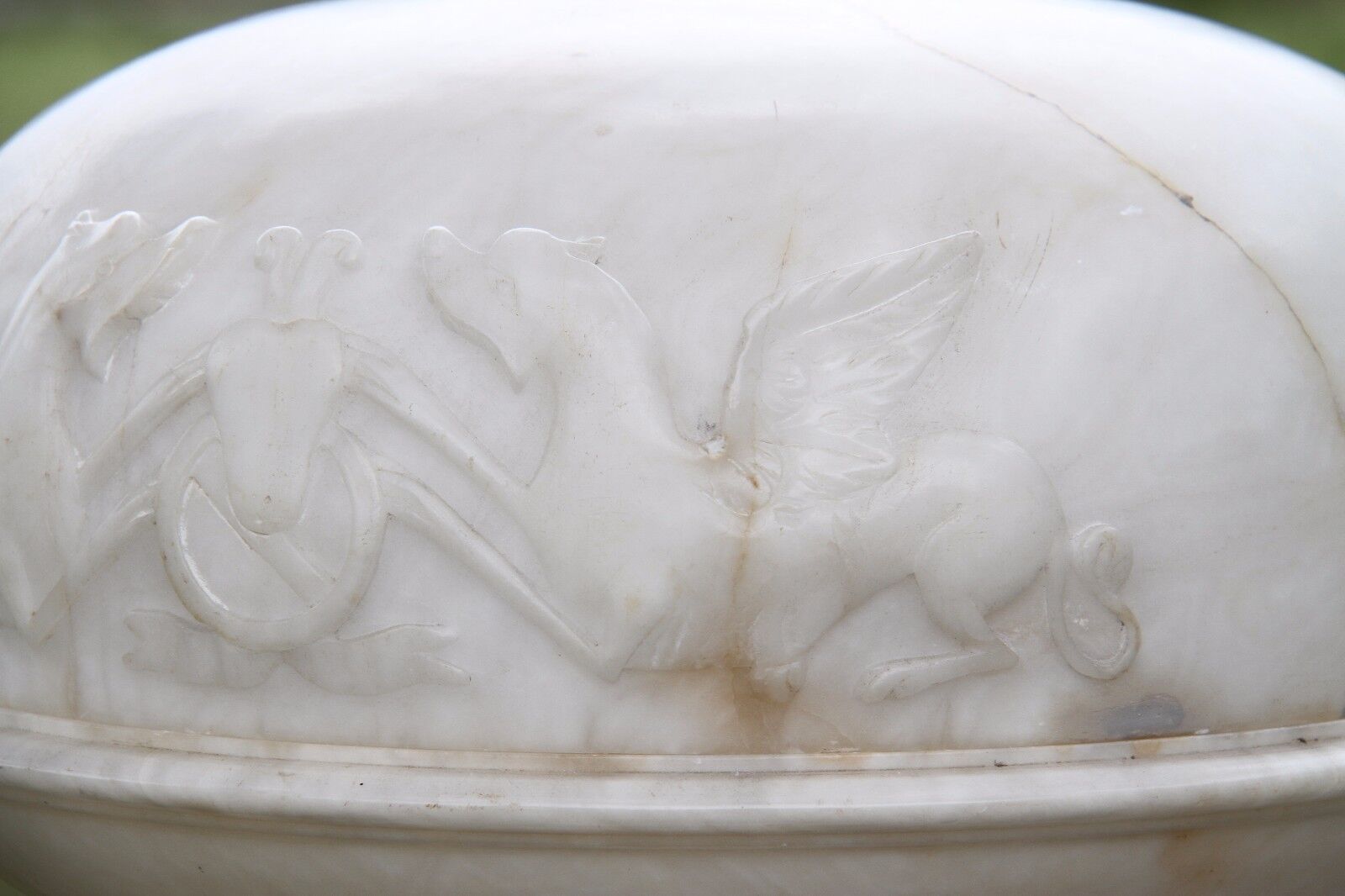 Art Deco Period Carved Alabaster Lamp Winged Griffin/Gargoyle/Dragon Original