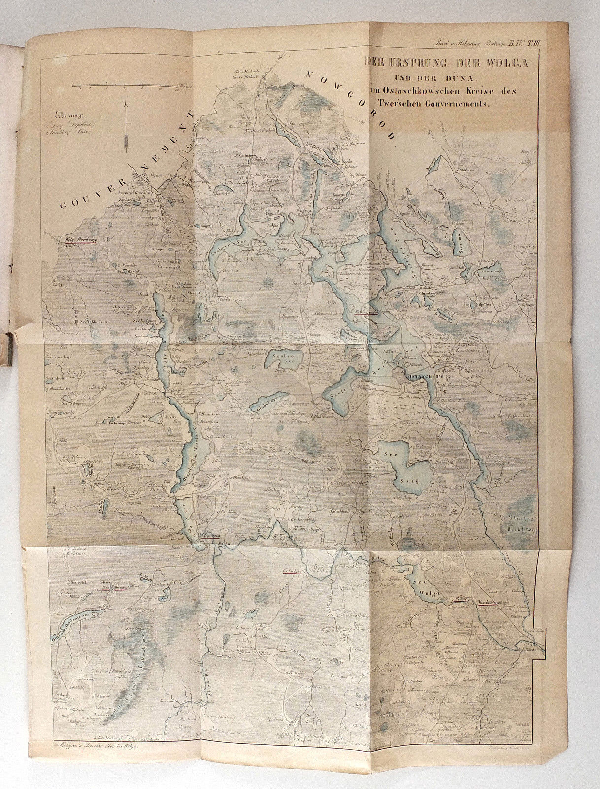 1860s Imperial Russian Lithograph Map of VOLGA river Seliger Lake Ostashkov Tver