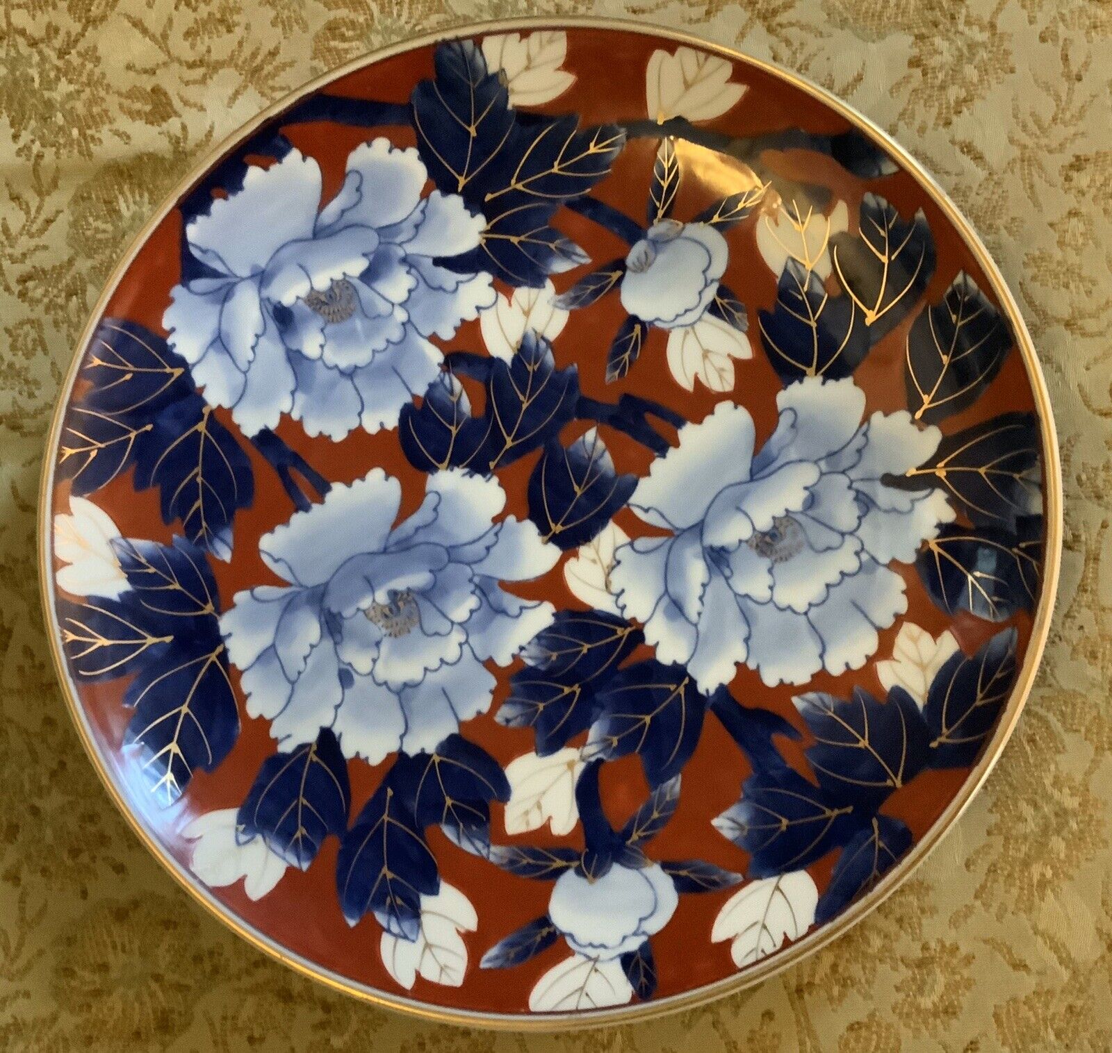 Vintage Japanese Imari Porcelain Charger Plate Floral Gold Gilt Signed