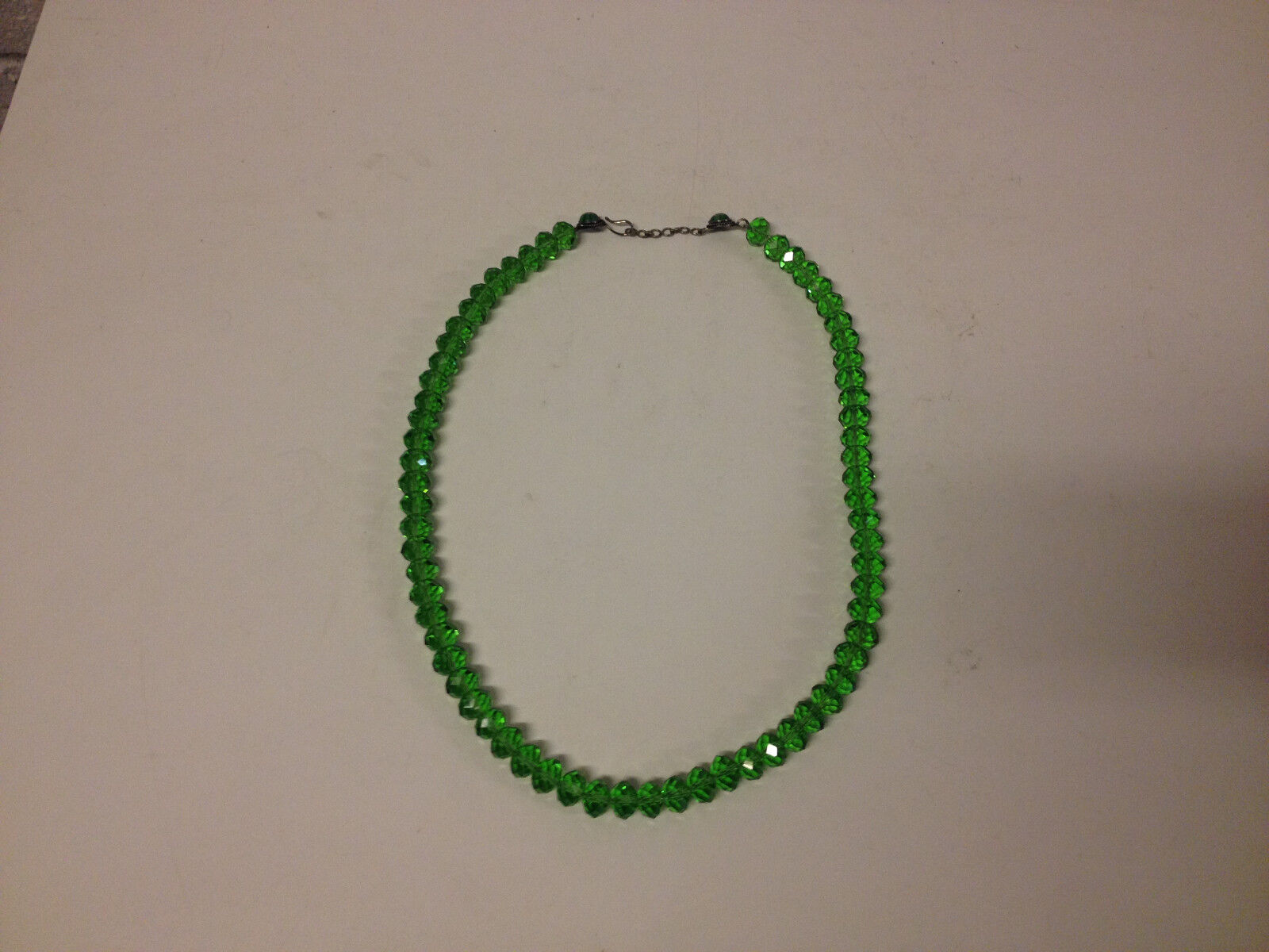 Vintage Austrian or German Lime Green Crystal Beaded Necklace w/ 2 Glass Beads