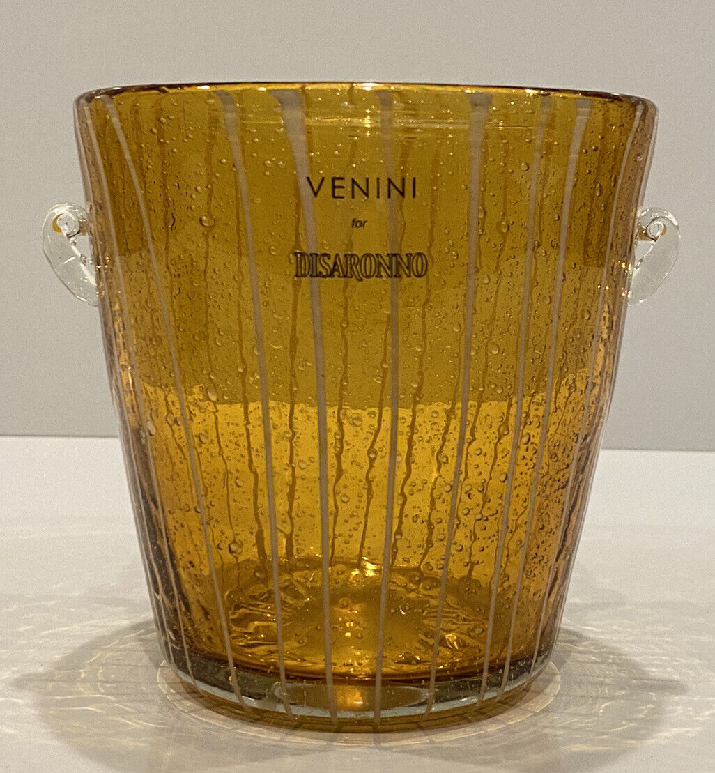 Venini Disaronno Hand Blown Murano Venetian Art Glass Amber Ice Bucket