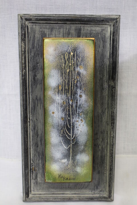 KARIN POHL Limoges Enameled Copper Miniature ABSTRACT TREE 3D Picture w/Frame