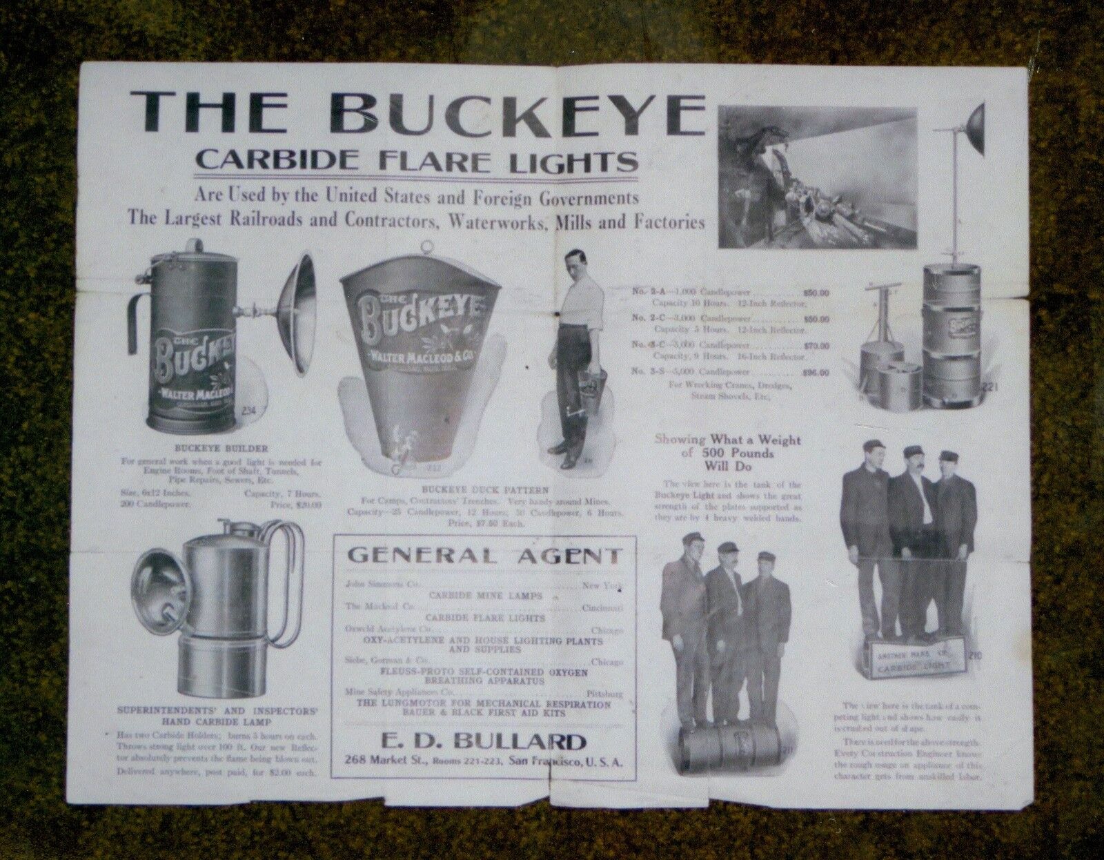 Early 1900’s The Buckeye Carbide Flare Lights, Gold Mining, California Brochure