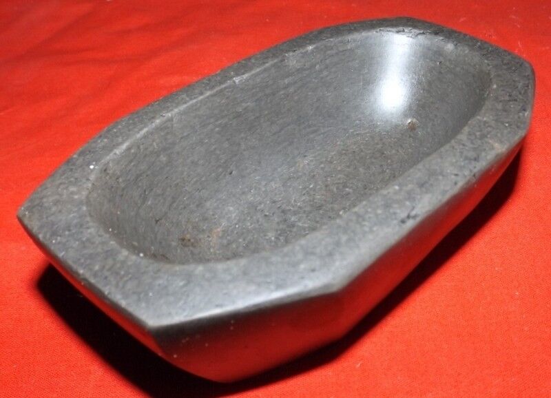  Indian Antique Hand Carved Black Stone Kitchenware Bowl
