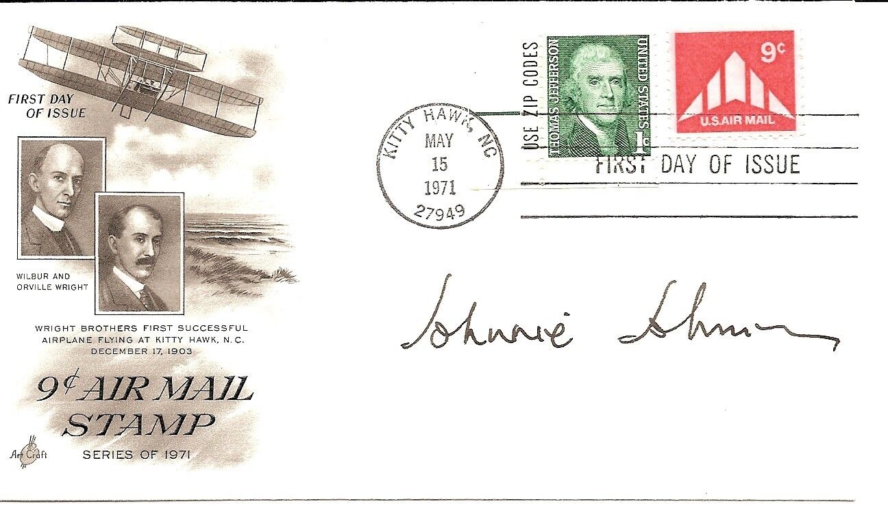 Johnnie Johnson First Day Cover Honoring Wright Brothers Signed 1971 w/COA