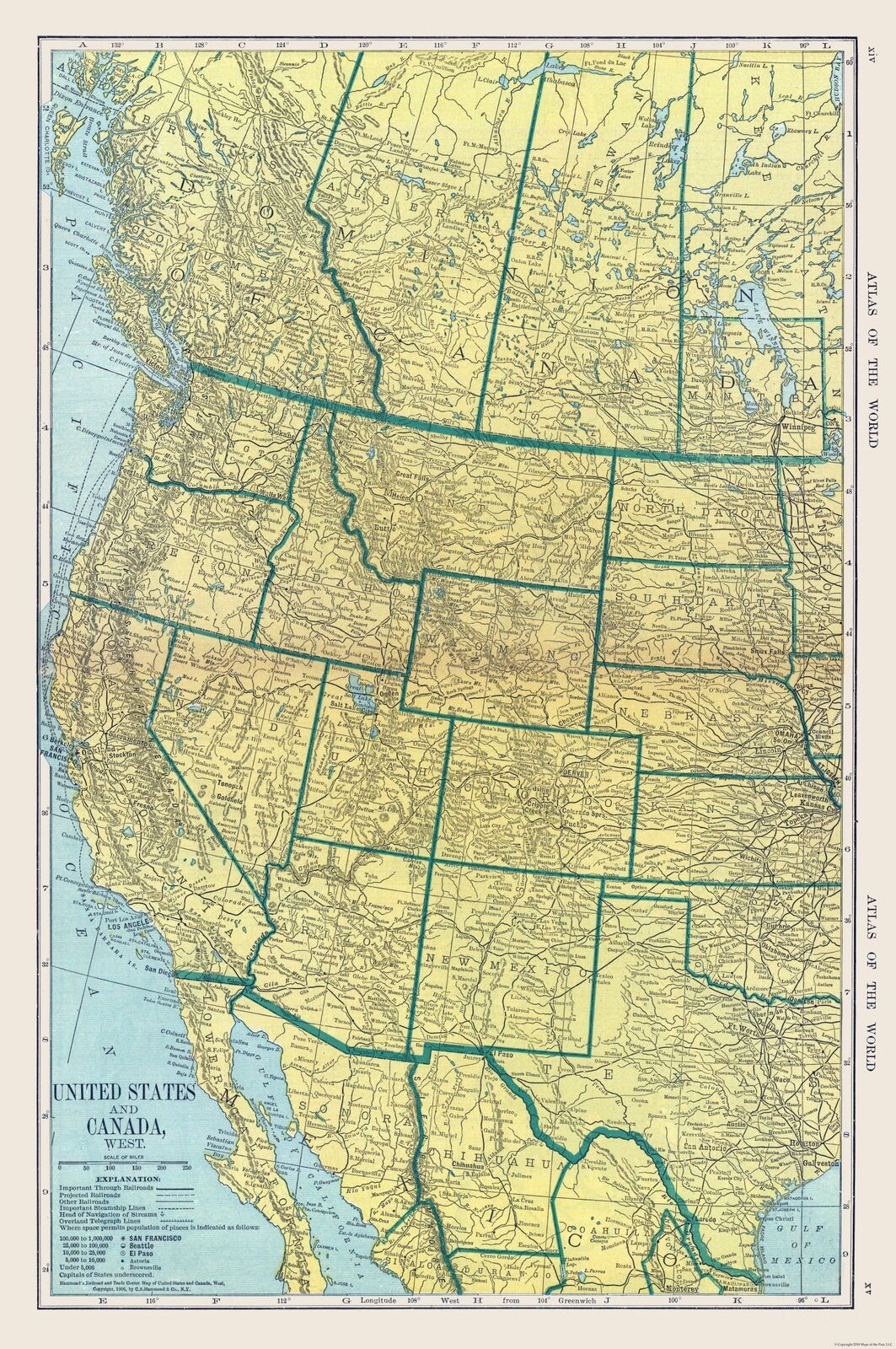 United States Canada Mexico West - Hammond 1910 - 23.00 x 34.61