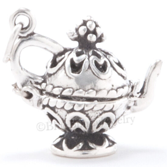 Moveable 3D FILIGREE TEA POT Charm Pendant Solid 925 STERLING SILVER Opens