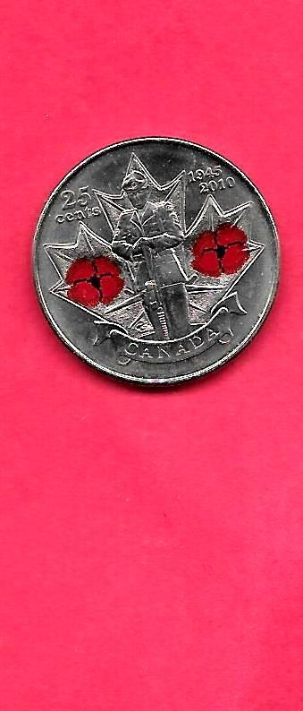 CANADA KM1028 2010 UNC-MINT SOLDIER WITH 2 RED POPPIES 25c QUARTER COIN
