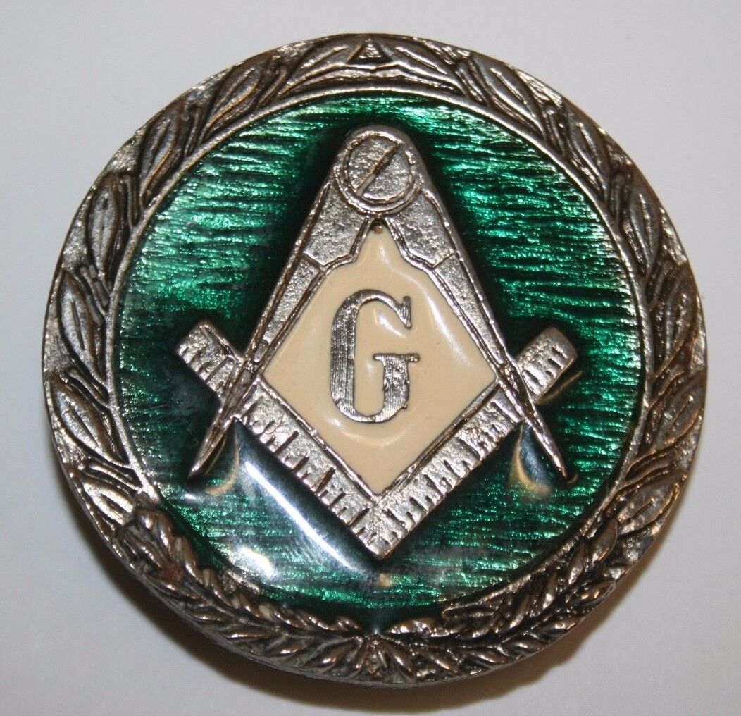 Vintage Free Masons Green Oval Enamel & Metal High End Ornate Belt Buckle Rare