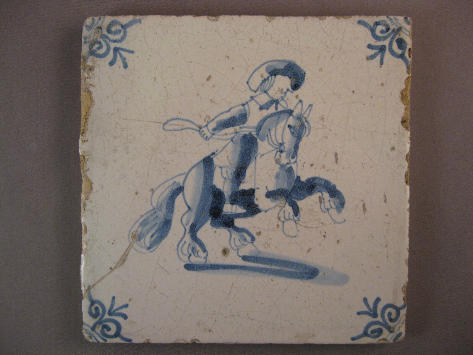  Antique Dutch animal tile Rider on horse rare tile 17th -- 