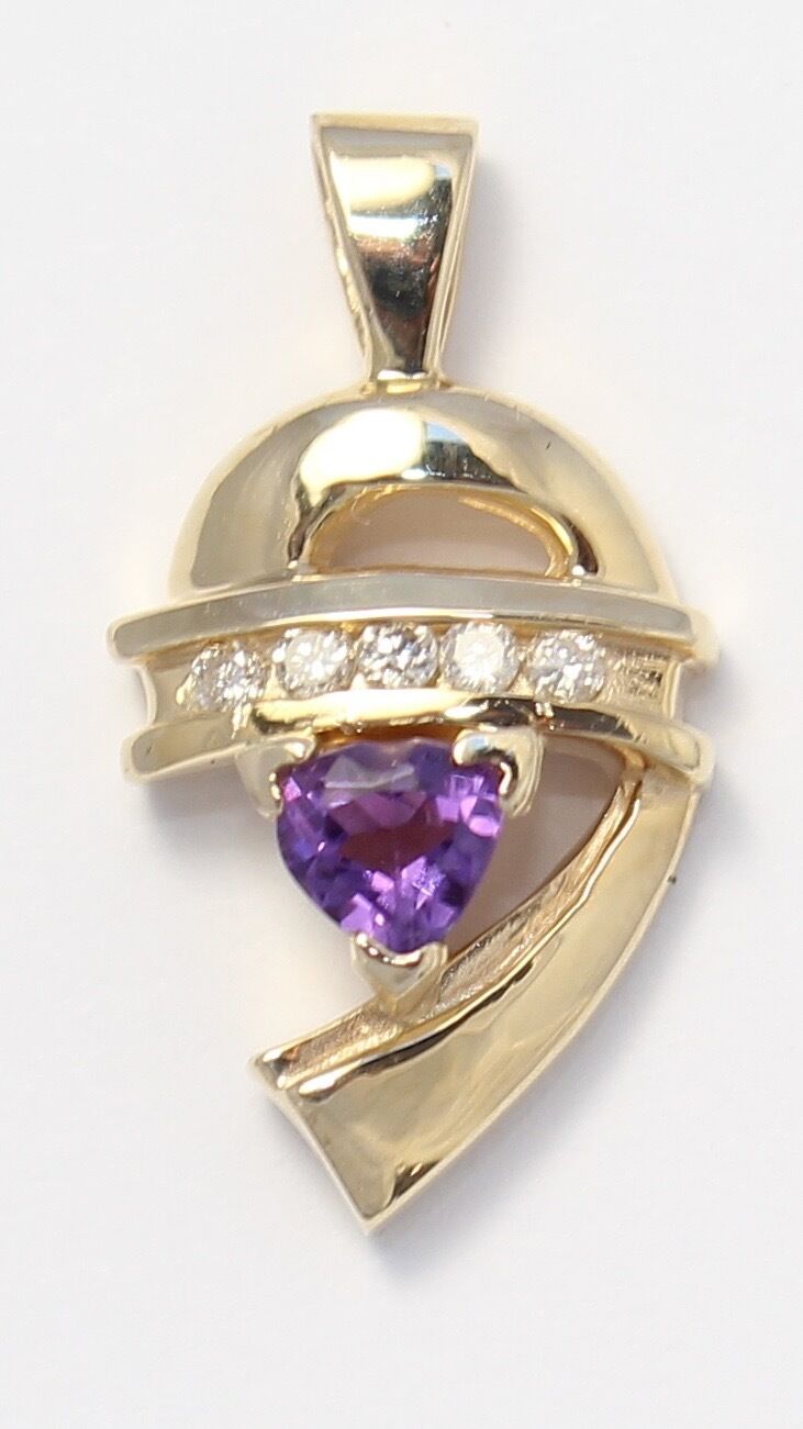 14k Yellow Gold Diamond and Amethyst Necklace Pendant