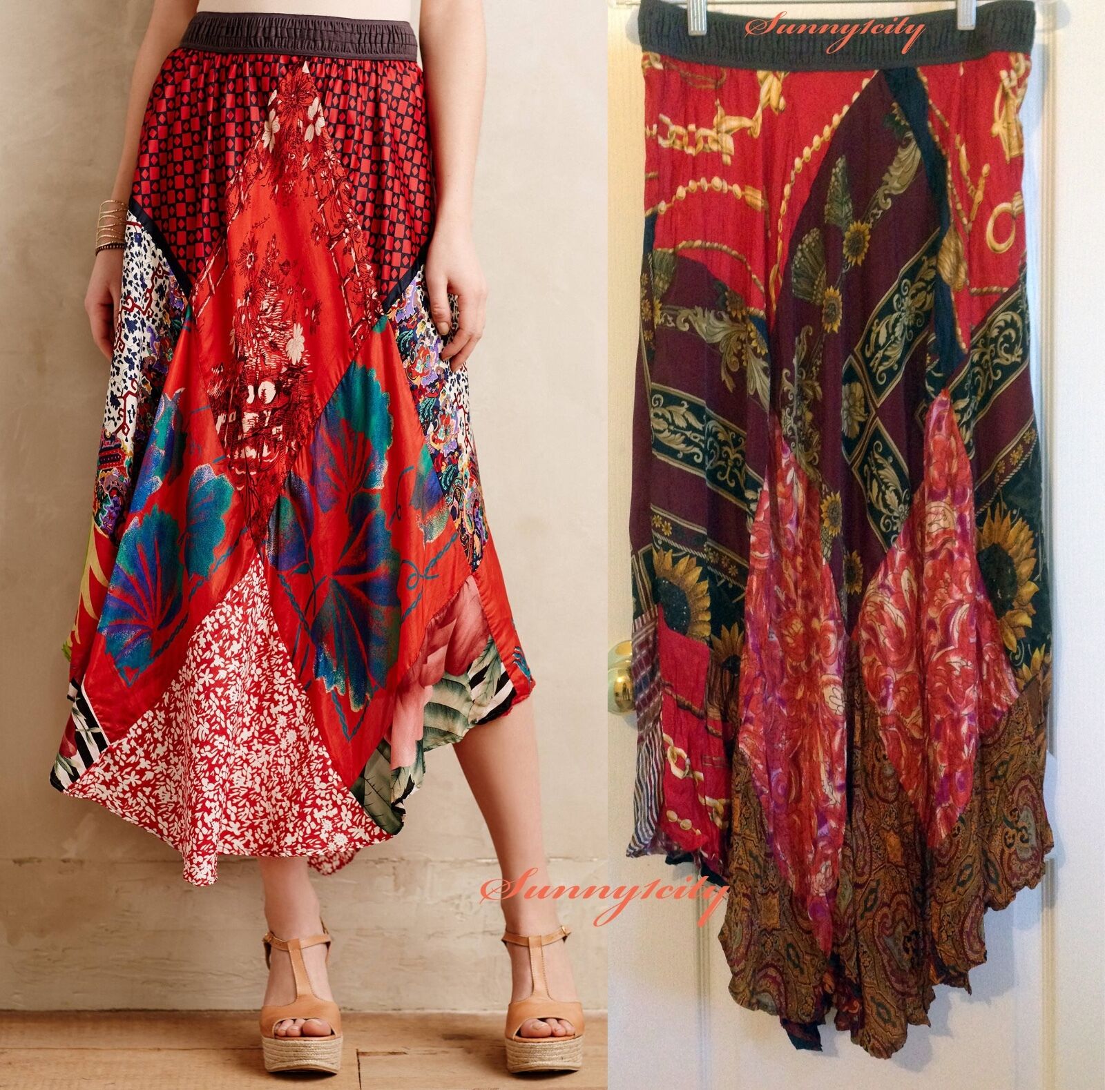 NWT M Anthropologie Vintage Scarf Skirt by Burning Torch, $458 Elegantly Flowy