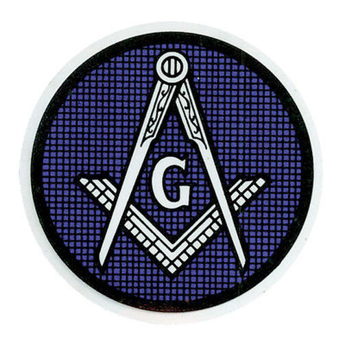Blue Round Masonic Car Window Sticker Decal. Masonic Car Emblem Compass & Square