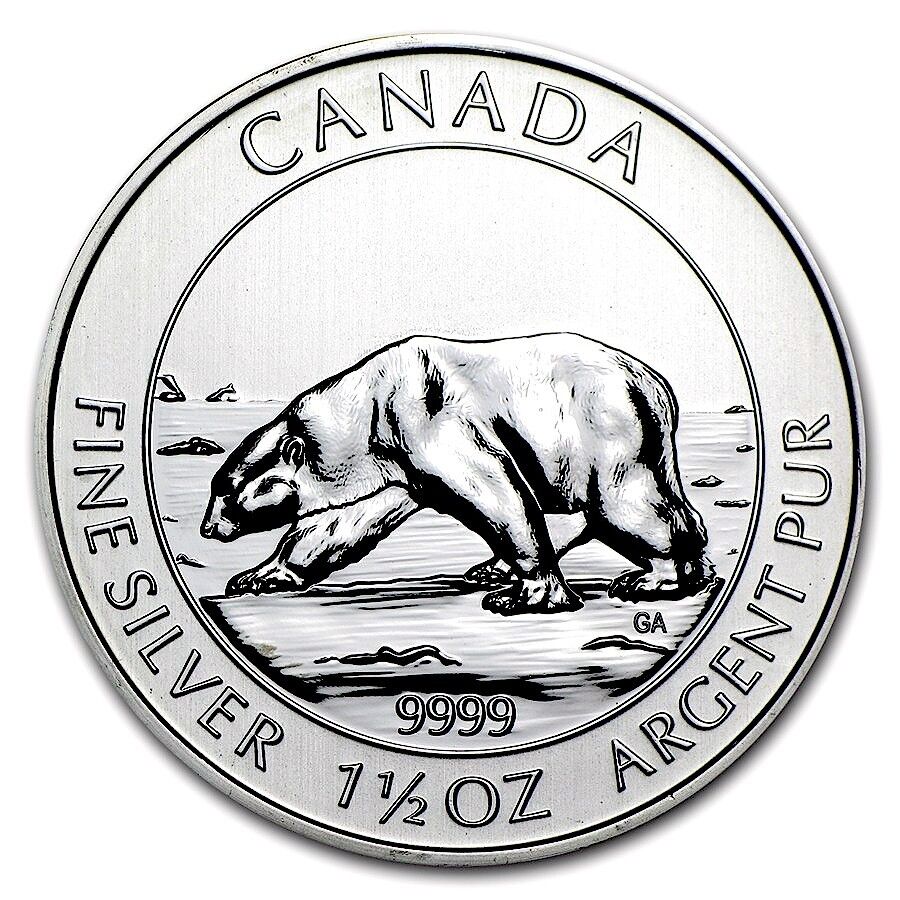 2013 Canadian Polar Bear, 1.5 Ounce .9999 Silver Coin, 1 Bright Flashy Coin