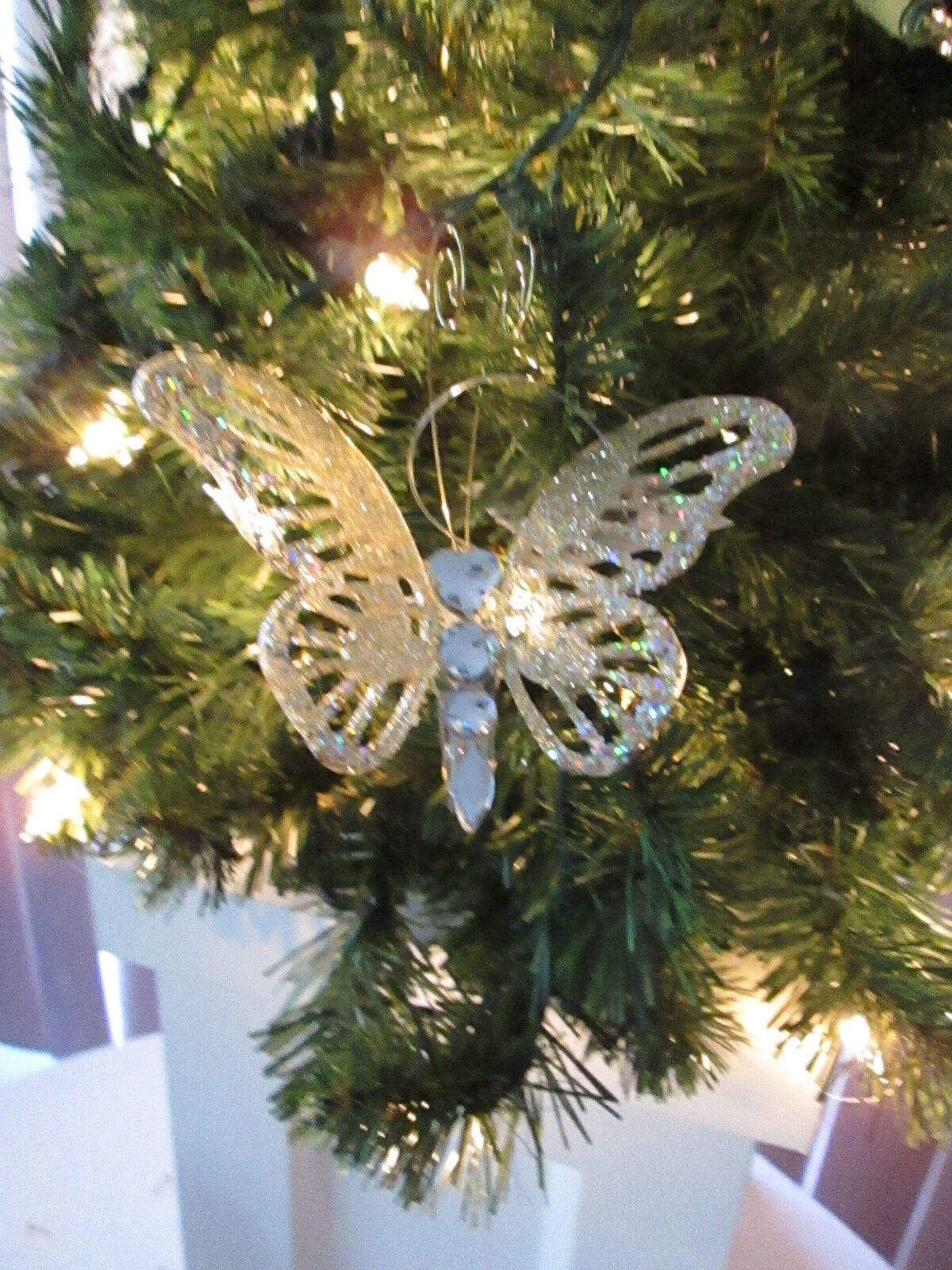 Gold  Butterfly Christmas Clip On Ornament with Rhinestone Gems,  New   