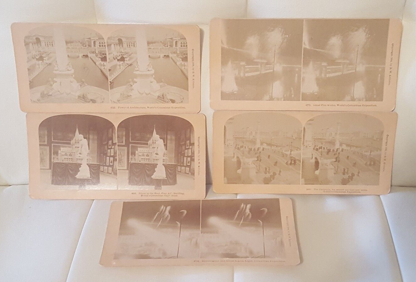 Lot of 5 Antique B.W. Kilburn Stereoview Cards 1893 Worlds Columbian Exposition