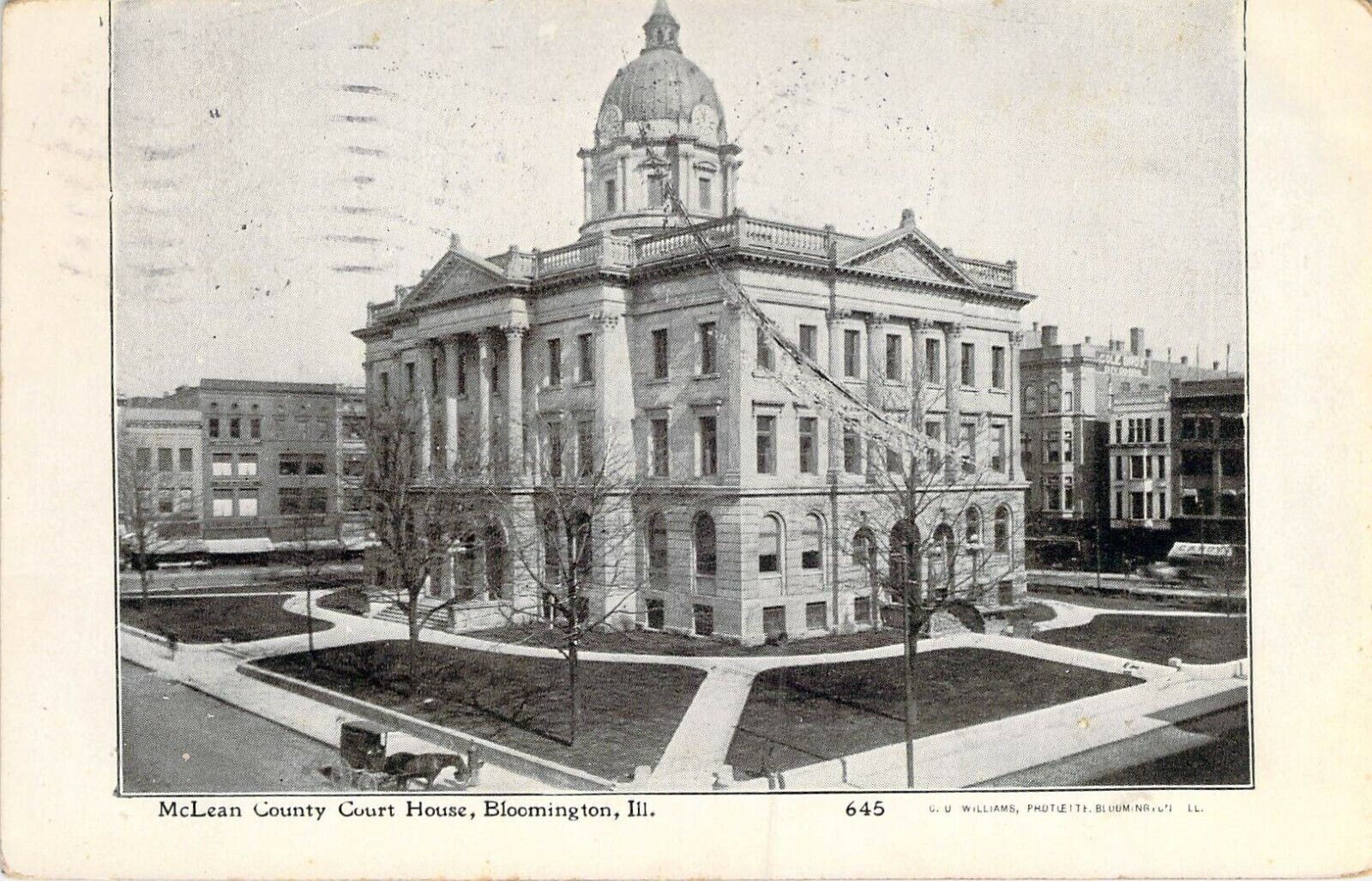 McLean County Court House, Bloomington, Ill., Posted 1909, Flag Cancel