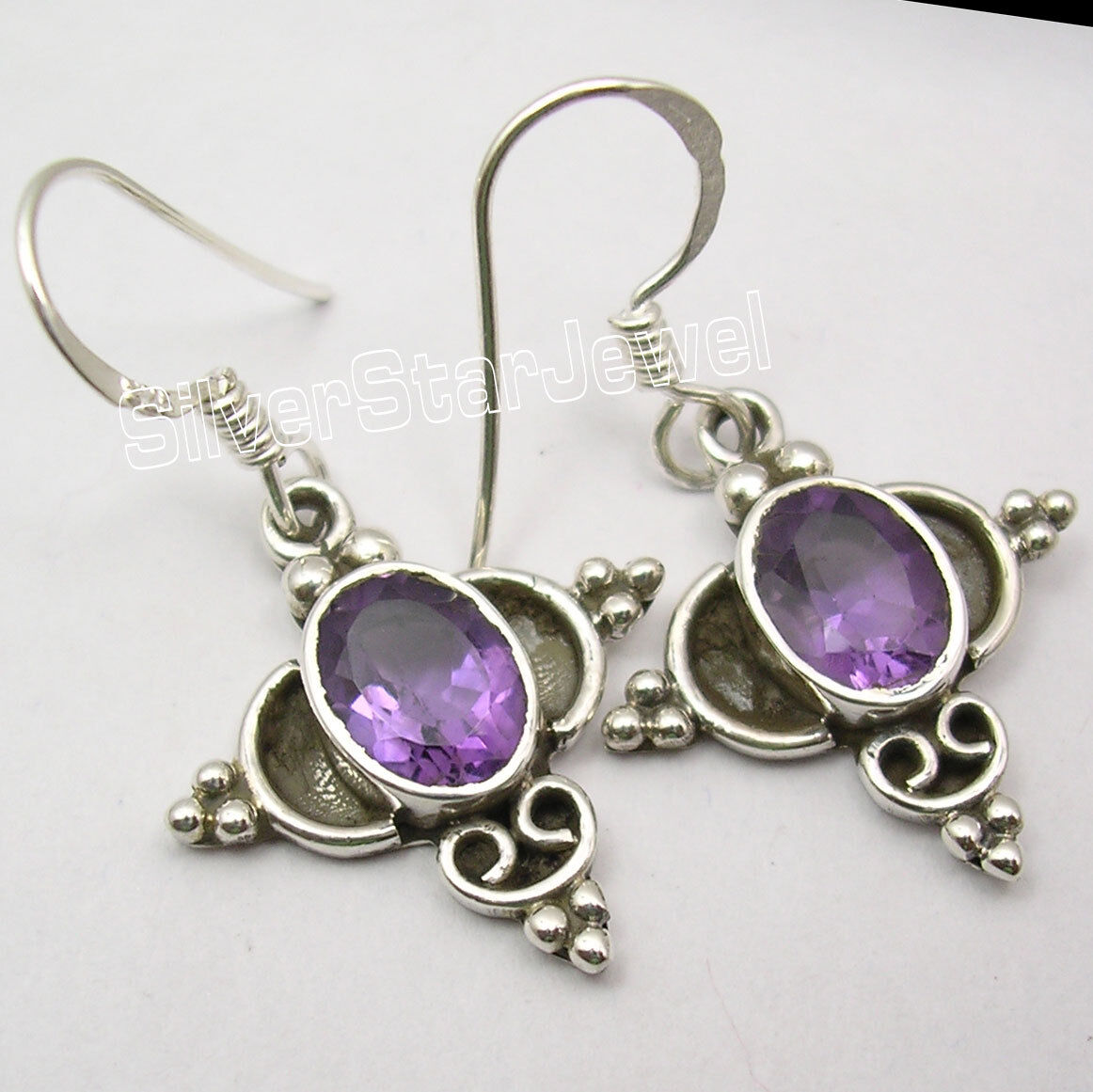 Natural AMETHYST ANTIQUE LOOK Jewelry  925 Solid Silver OXIDIZED Earrings 1.3\