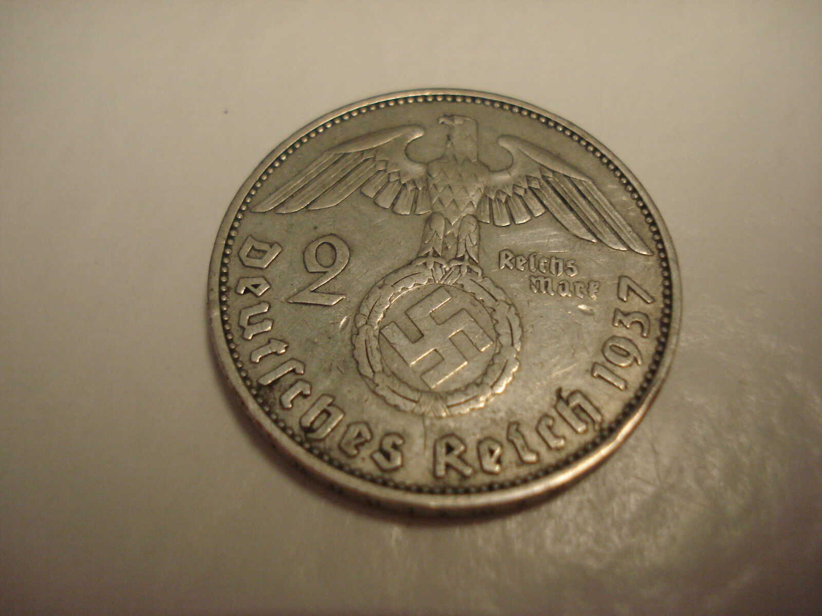RARE, VINTAGE, 1937-A WW-2 ERA SILVER  GERMAN 2 REICHSMARK  COIN, #A-28
