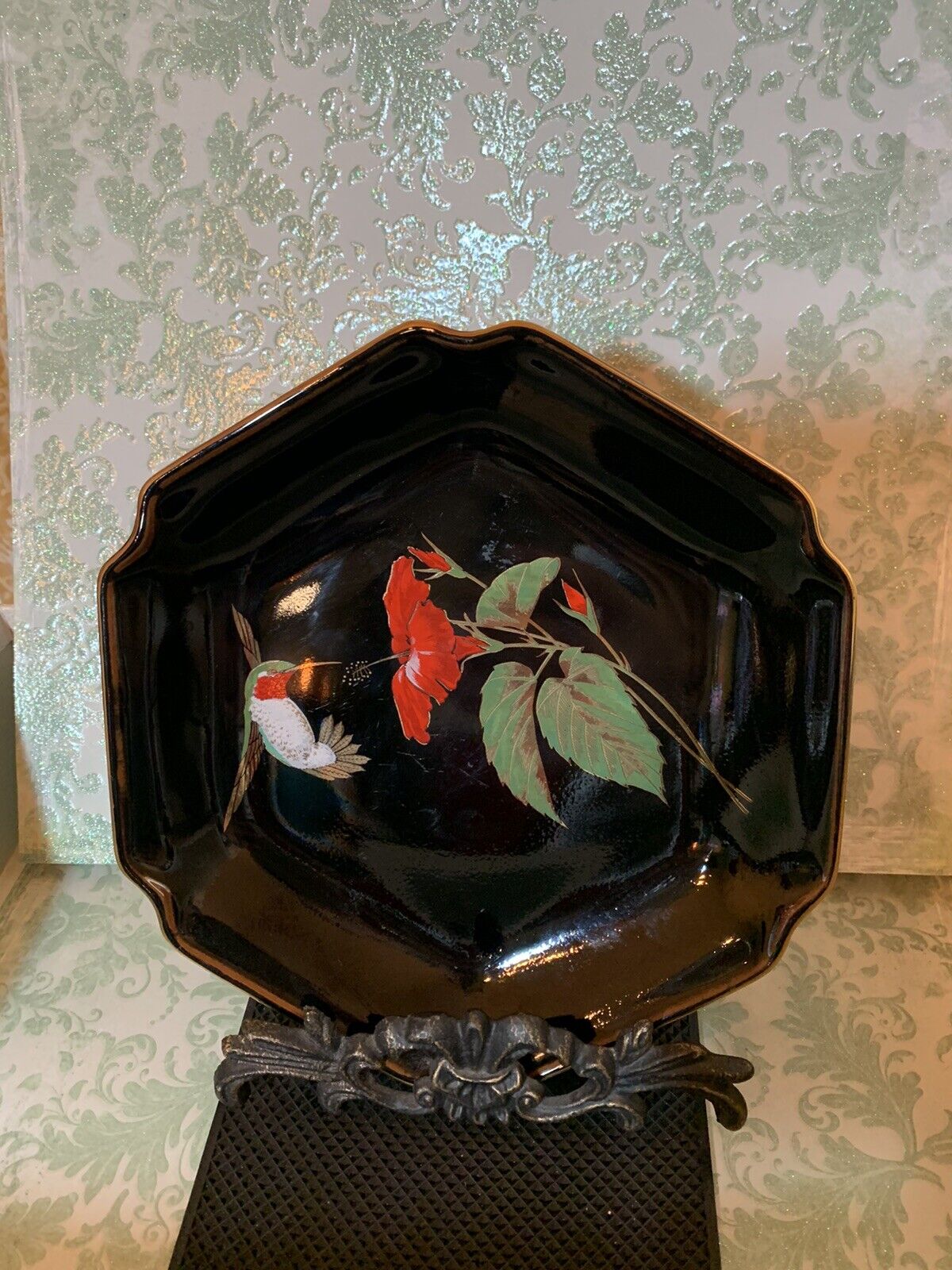 Vintage OTAGIRI Hummingbird Hibiscus Plate Japan Gibson Greetings MINT Stunning