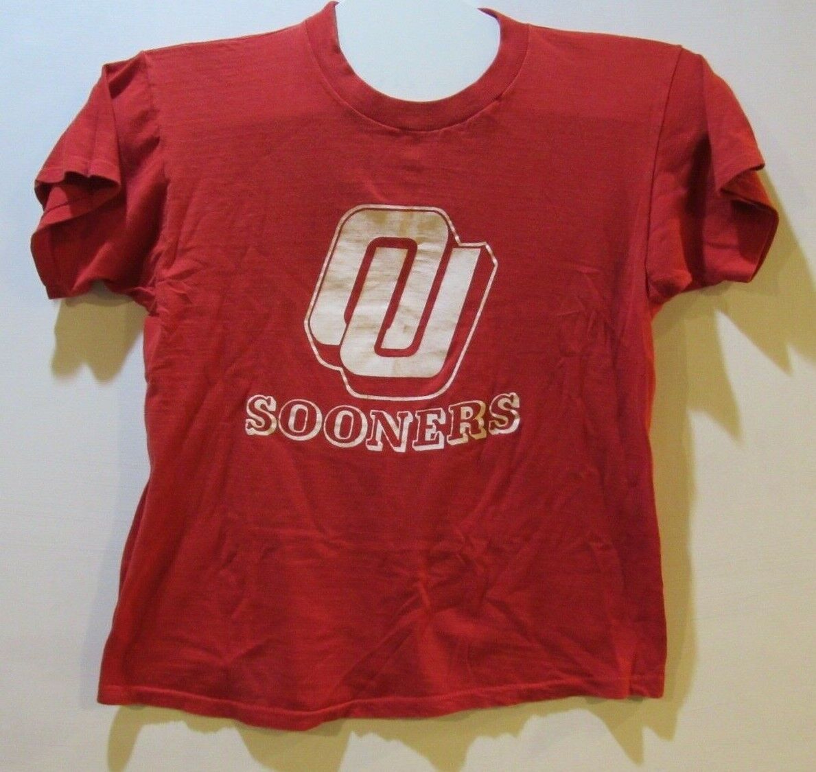 Vtg 70s OU SOONERS T Shirt SS Rare Football cotton Red L University of Oklahoma 
